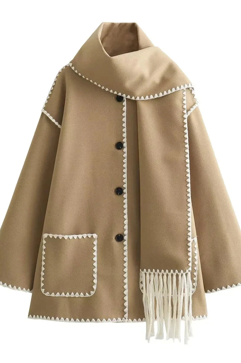 Reese | Zigzag Scarf Collar Mid-Season Coat