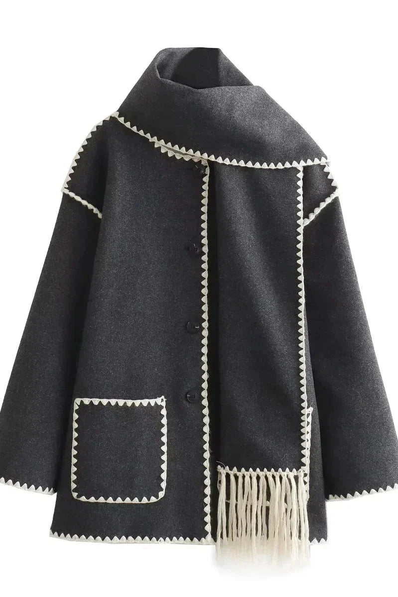 Reese | Zigzag Scarf Collar Mid-Season Coat