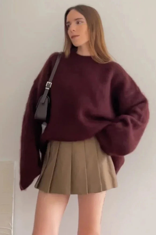 Georgie | Fluffy burgundy knit sweater