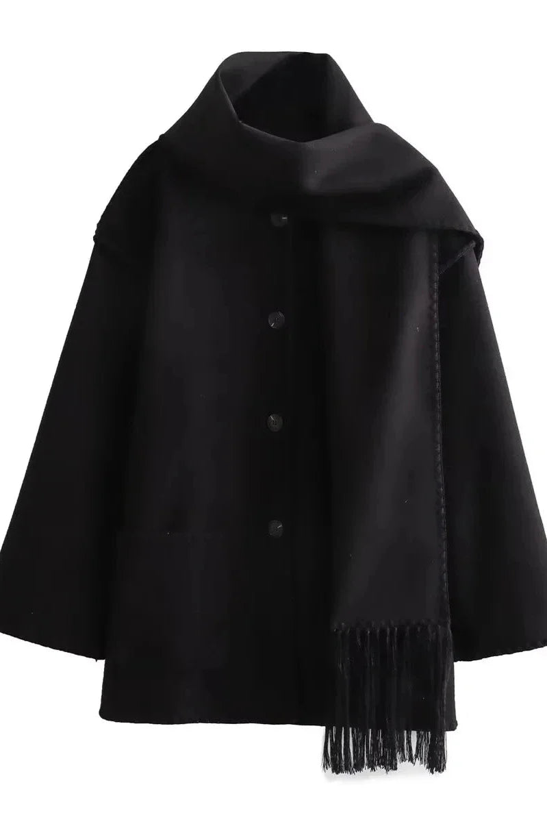 Reese | Zigzag Scarf Collar Mid-Season Coat