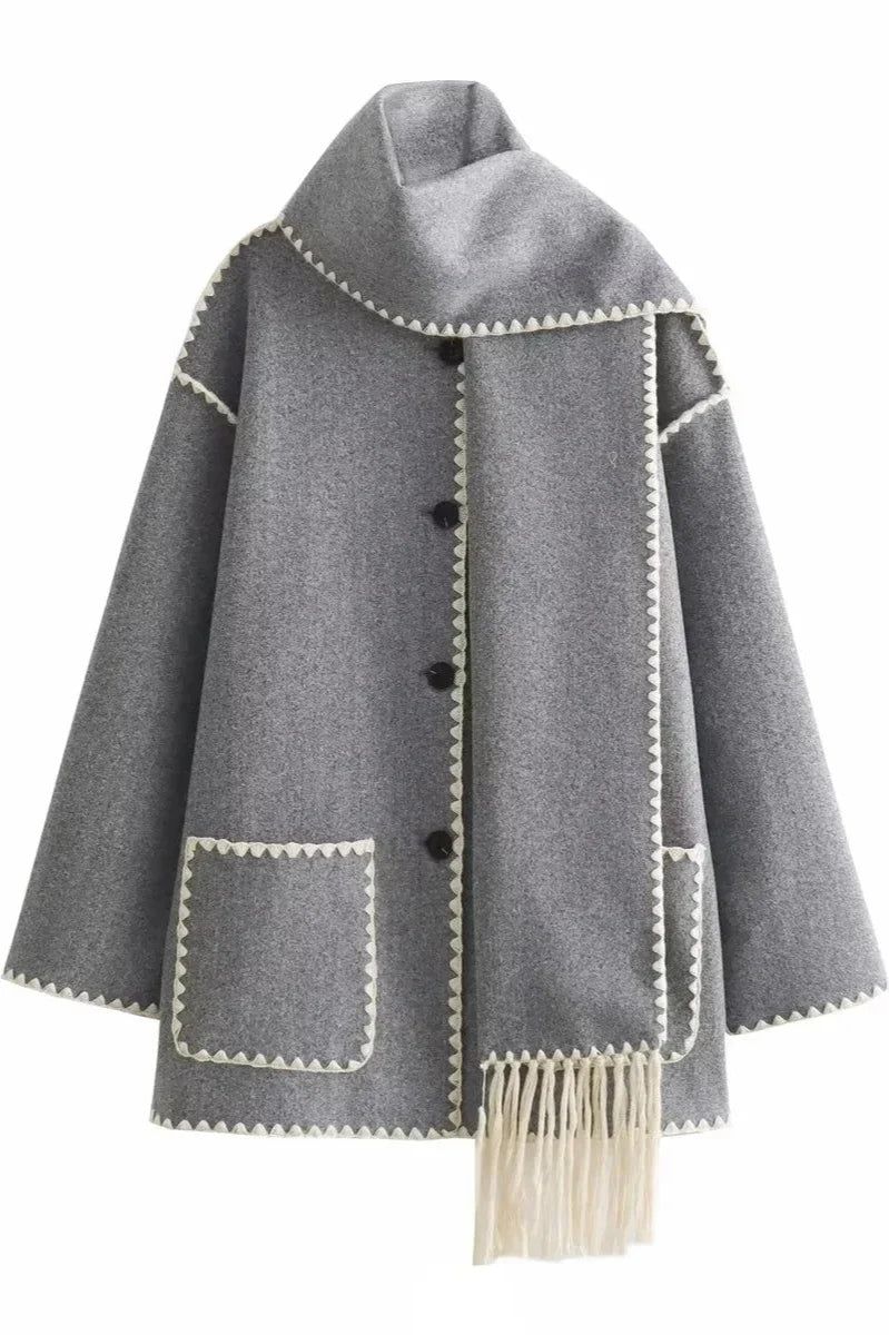 Reese | Zigzag Scarf Collar Mid-Season Coat